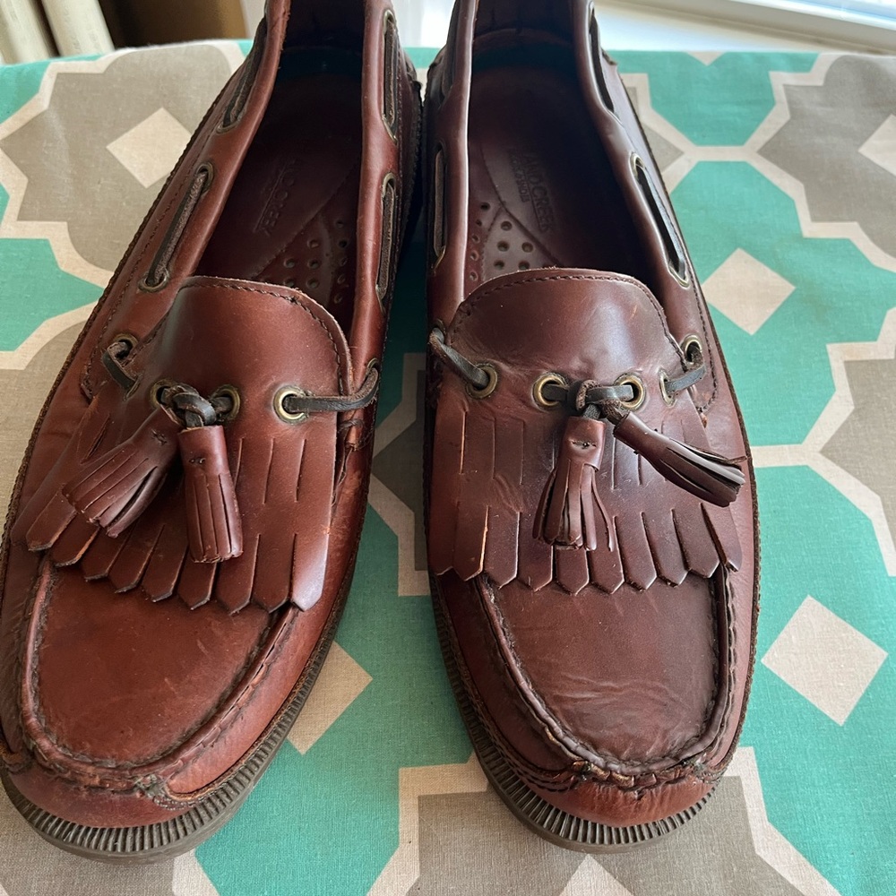 Brown Leather Tassel Loafers with Fringe
